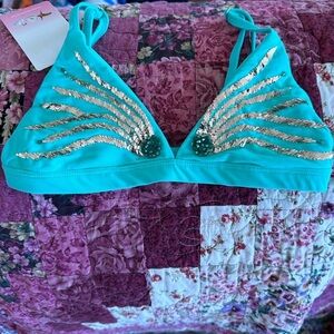 NWT OCEANOUS SWIMWEAR TOP- unique turquoise color